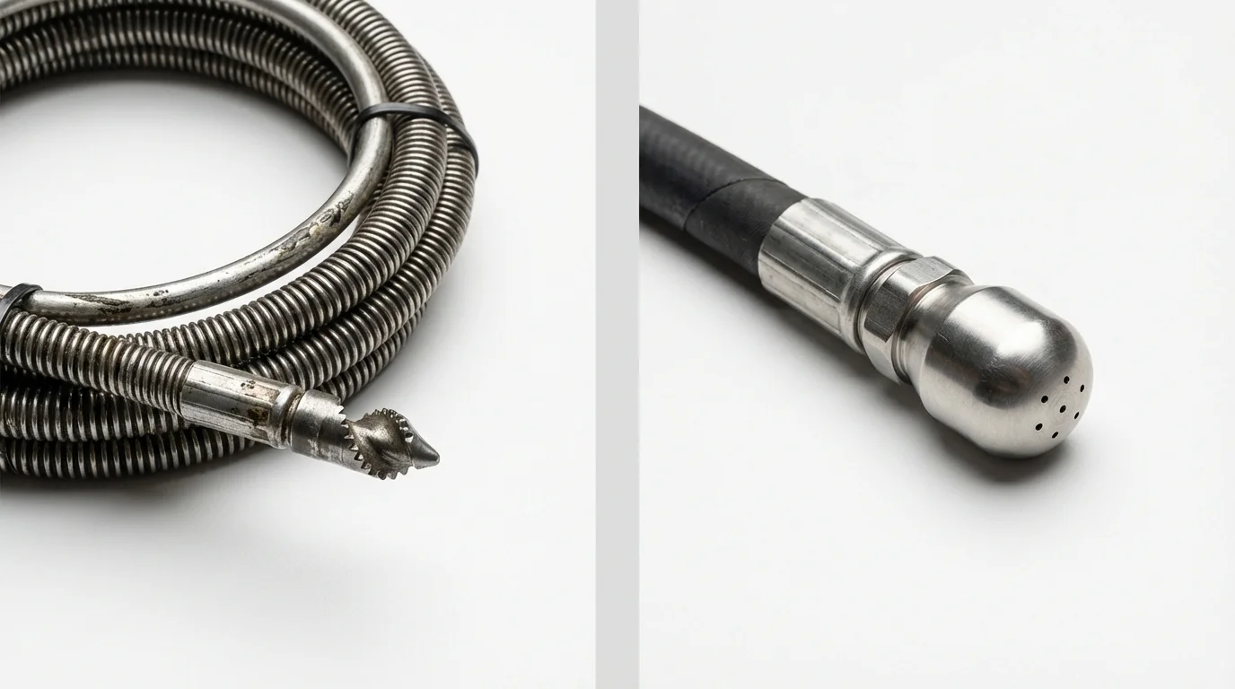 Drain snake cable and hydro jetting nozzle used for drain cleaning in Mankato, KS